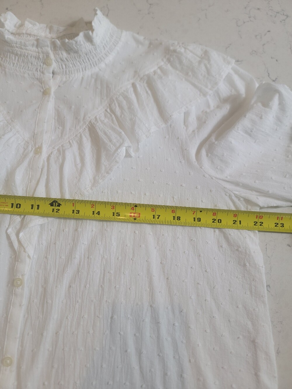 LOFT White Swiss Dot Ruffle Smocked high neck Blouse XL NWT Romantic Cottagecore - Picture 10 of 13
